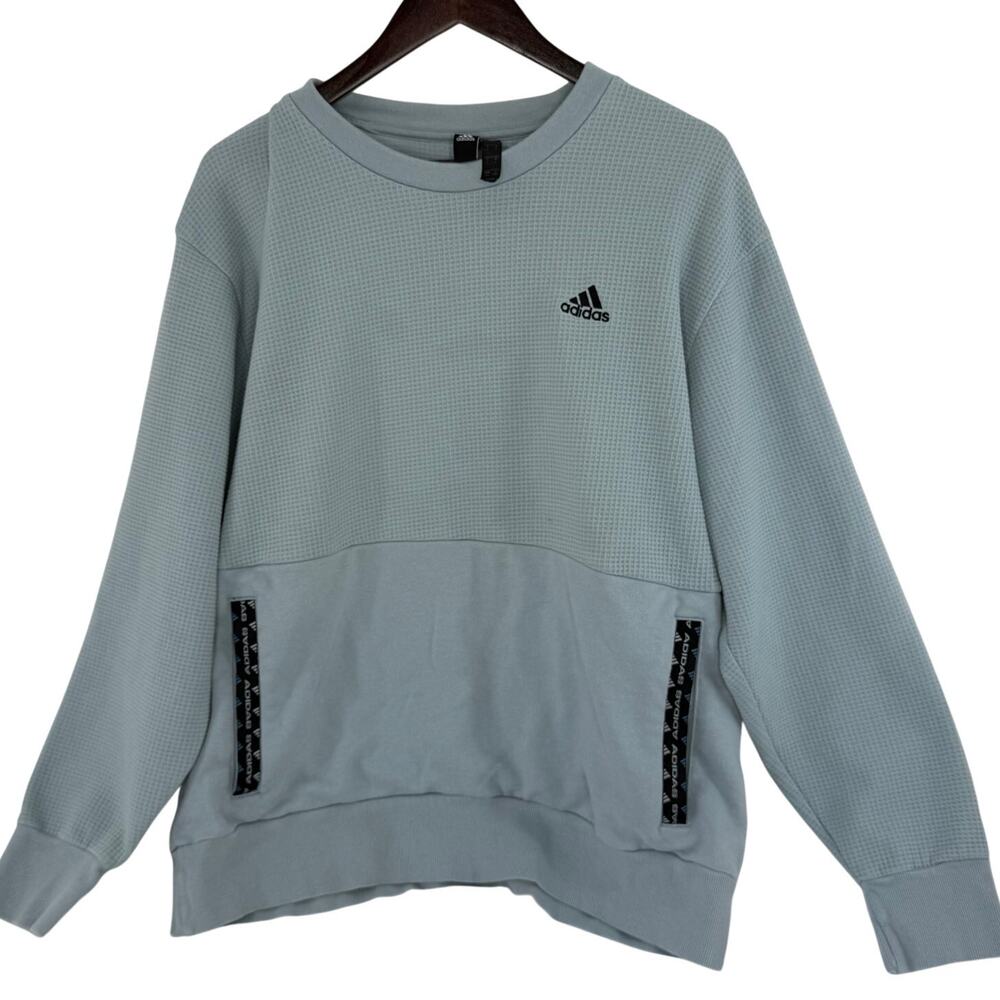 adidas Light Blue Waffle Crewneck Sweatshirt L
